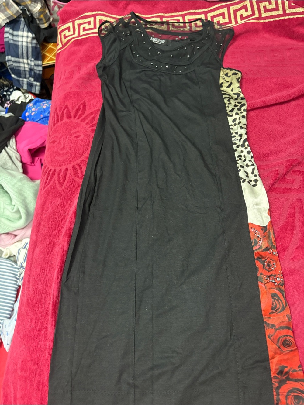 Black Sleeveless Studded Neck Dress